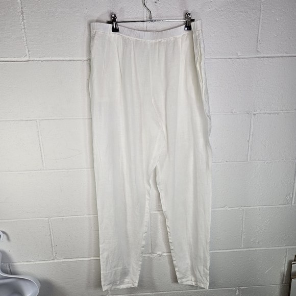 Eileen Fisher White Organic Linen Pull On Pants - Picture 2 of 6